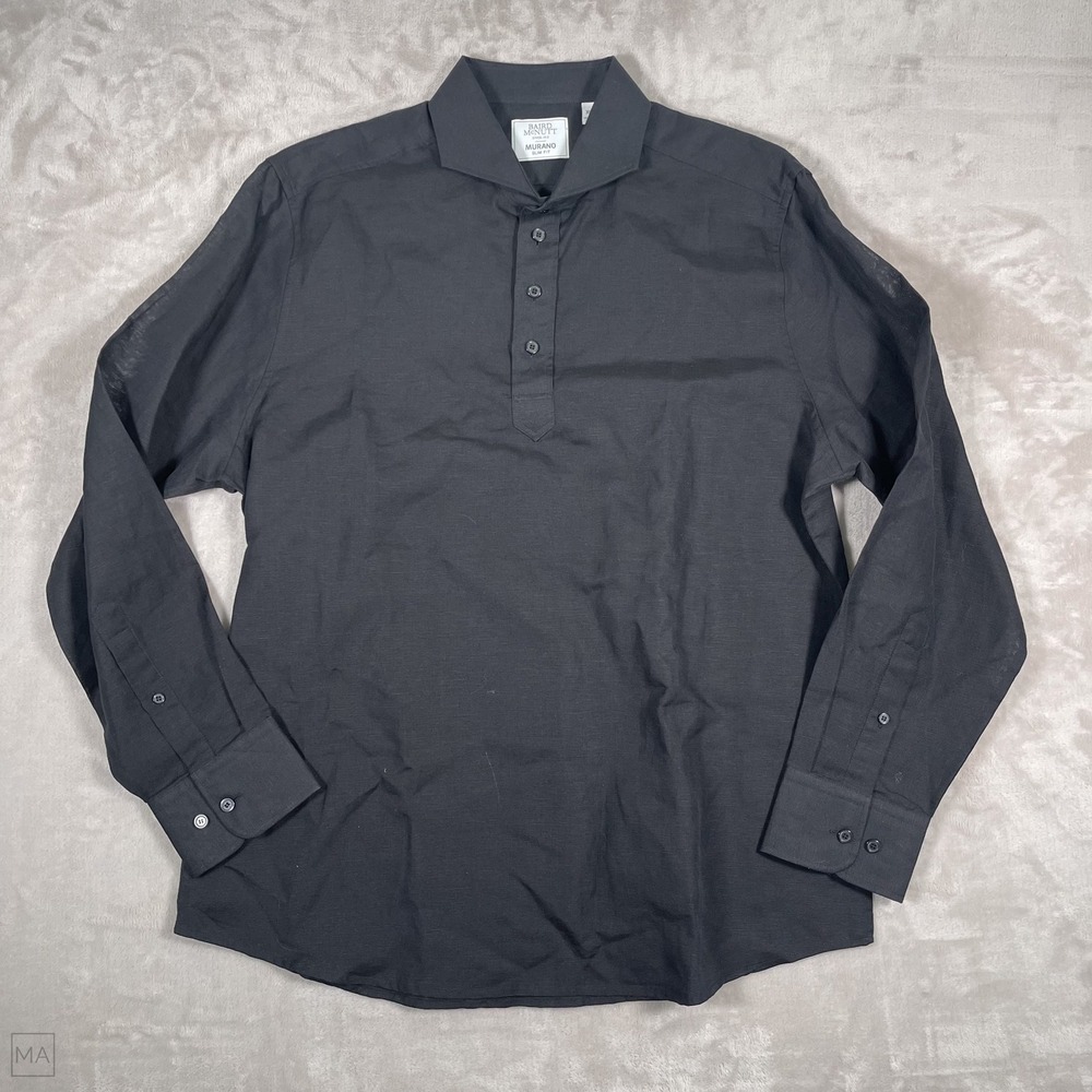Baird McNutt Men's Shirt Murano Slim Fit Pullover Linen Blend Lightweight XL Blk